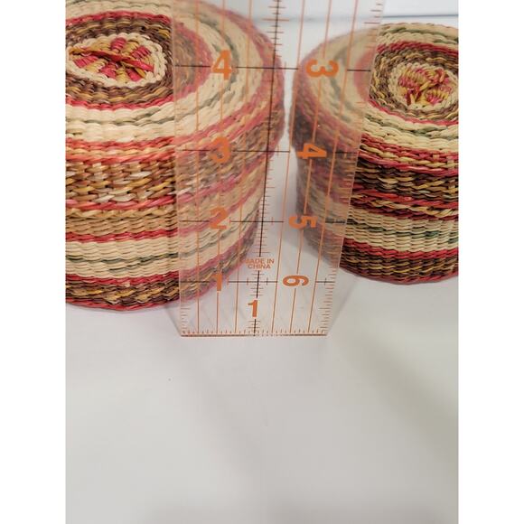 Vintage Set of 3 Chinese Sweetgrass Covered Nesting Baskets Rare - Picture 8 of 10